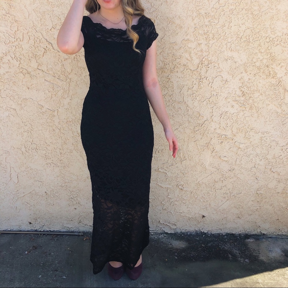 Long black lace dress